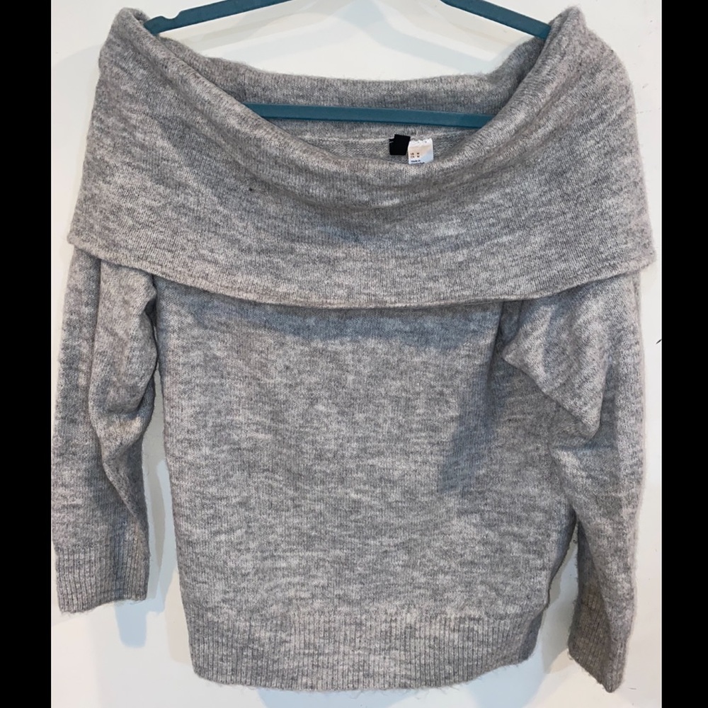 H&M Gray Fold-Over Off-the-Shoulder Sweater